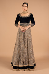 Blue And Gold Embellished  Gown