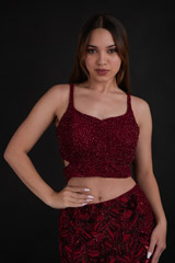 Maroon Embellished Top Bottom Set_DTR9306