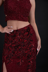 Maroon Embellished Top Bottom Set_DTR9307