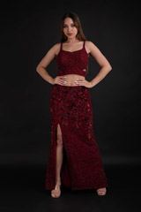 Maroon Embellished Top Bottom Set_DTR9310