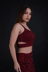 Maroon Embellished Top Bottom Set_DTR9313