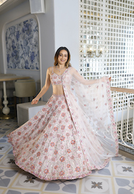 Pastel Pink Lehenga With Floral Sequin Thread Work Embellishment