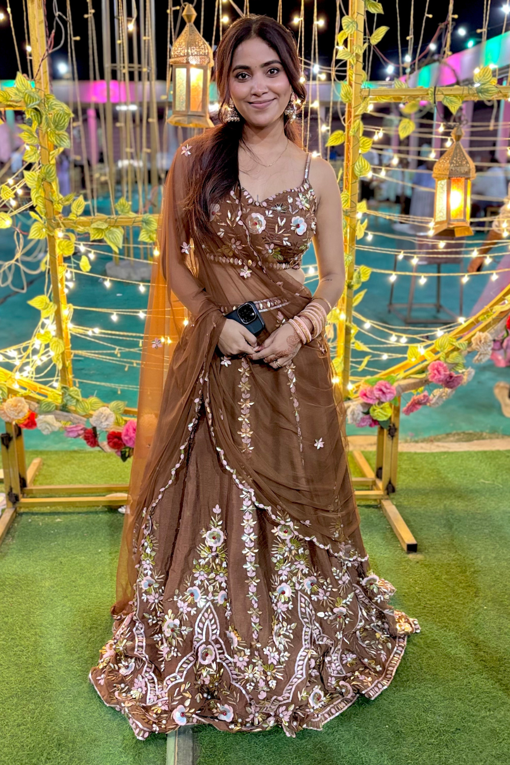 Brown Lehenga Set With Embroidered Work