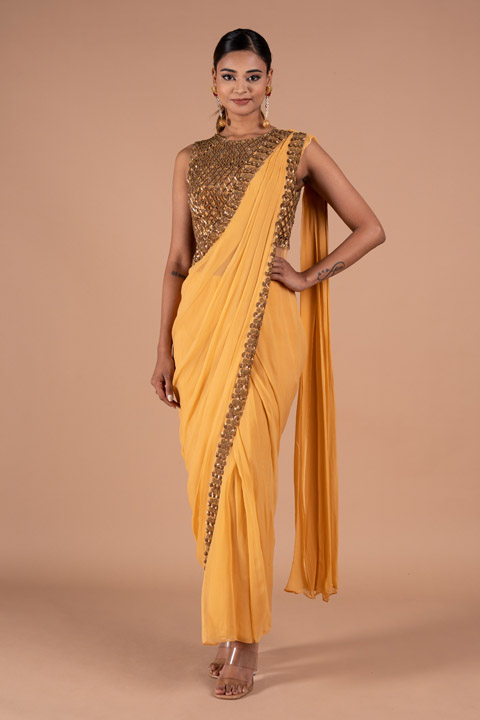 Mustard Draped Saree