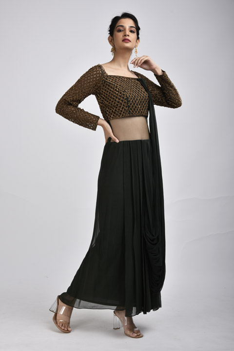 Mehendi Green Saree Gown