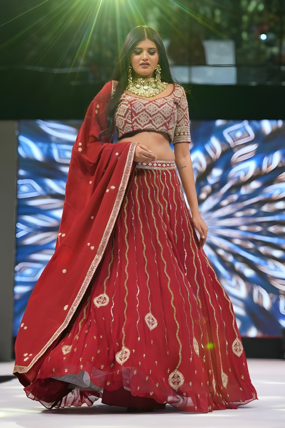 Ruby Red Embroidered Lehenga Set