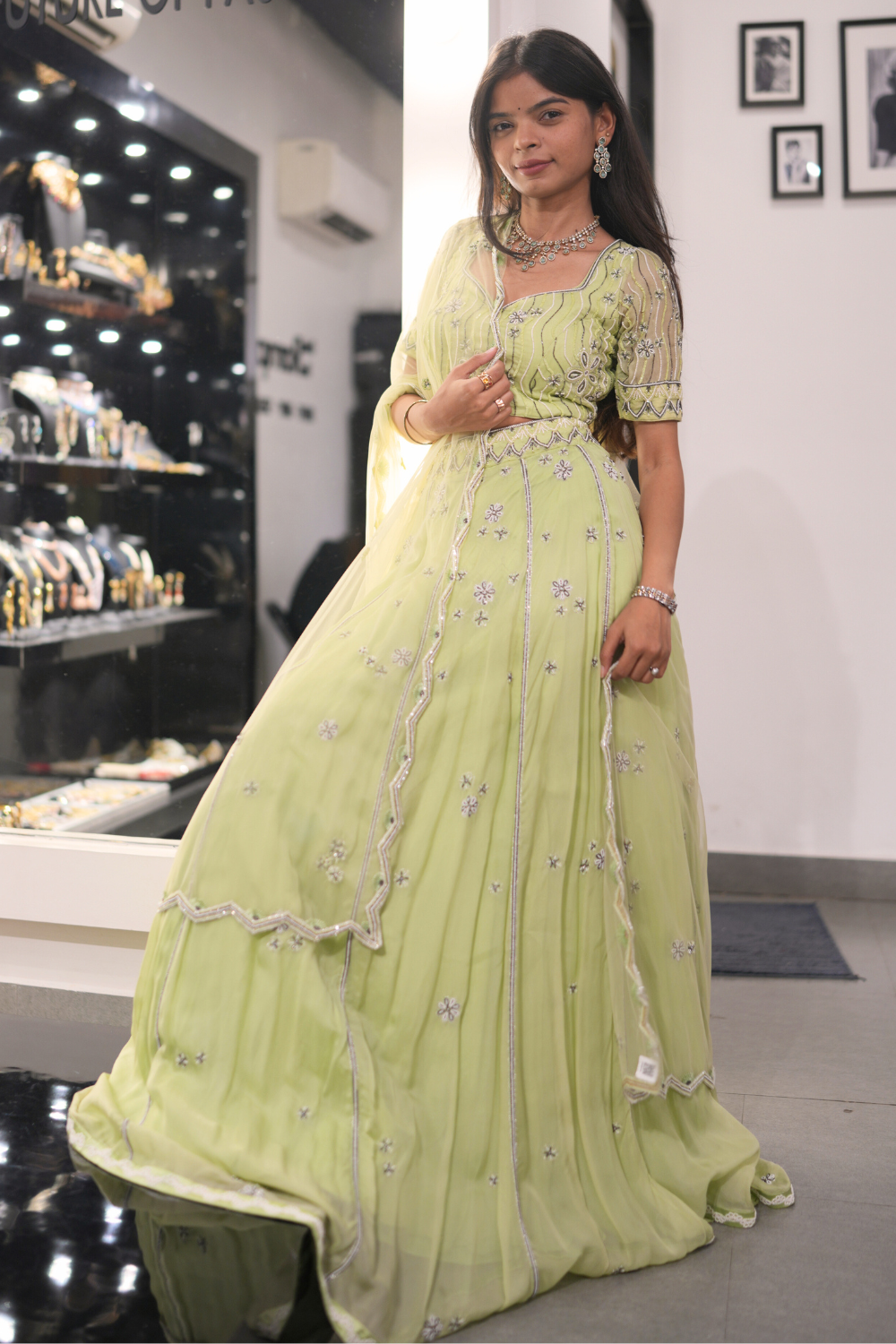 Pista Green Lehenga With Bead Work Embellishment