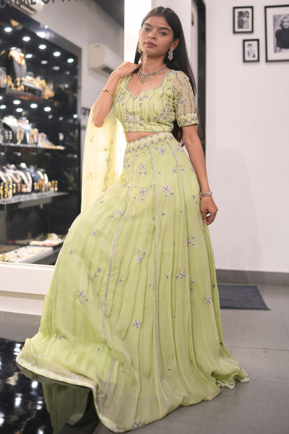 Lime Green Embroidered Lehenga Set2
