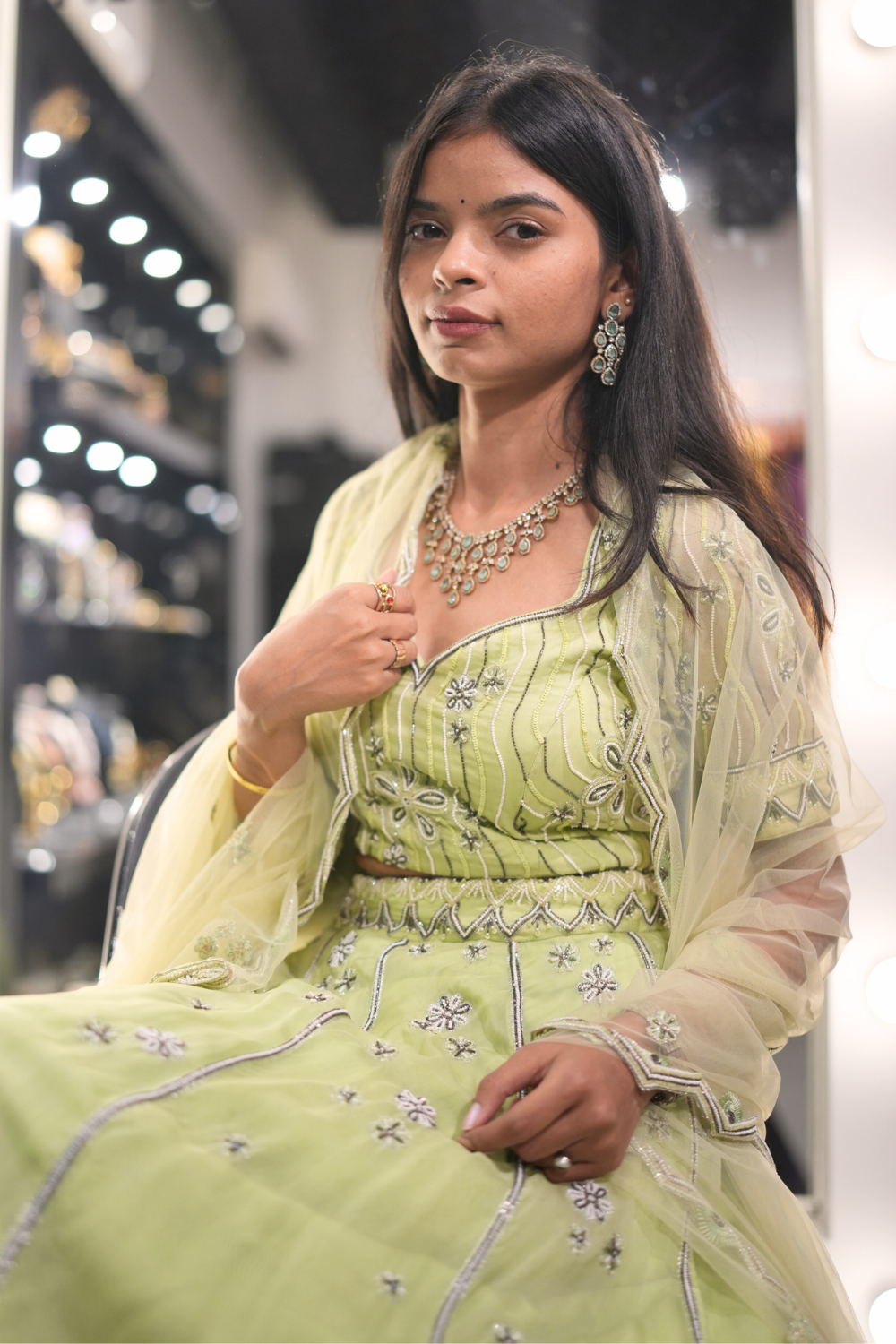 Lime Green Embroidered Lehenga Set5