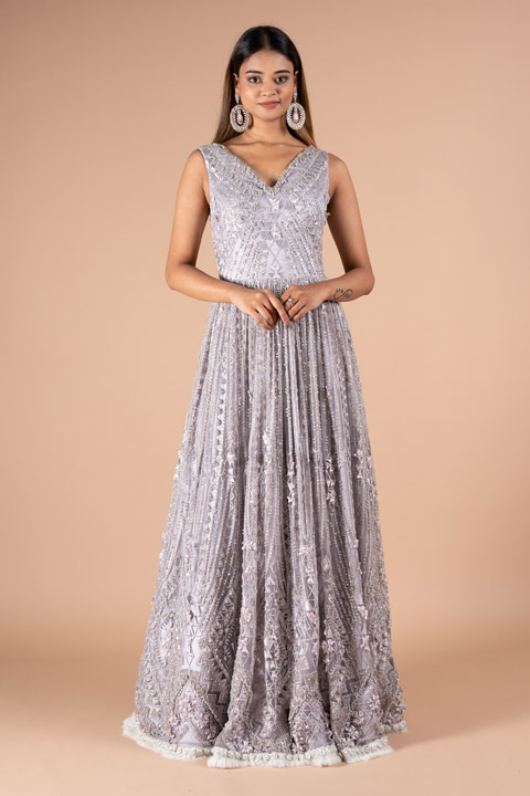Embellished V neck Gown