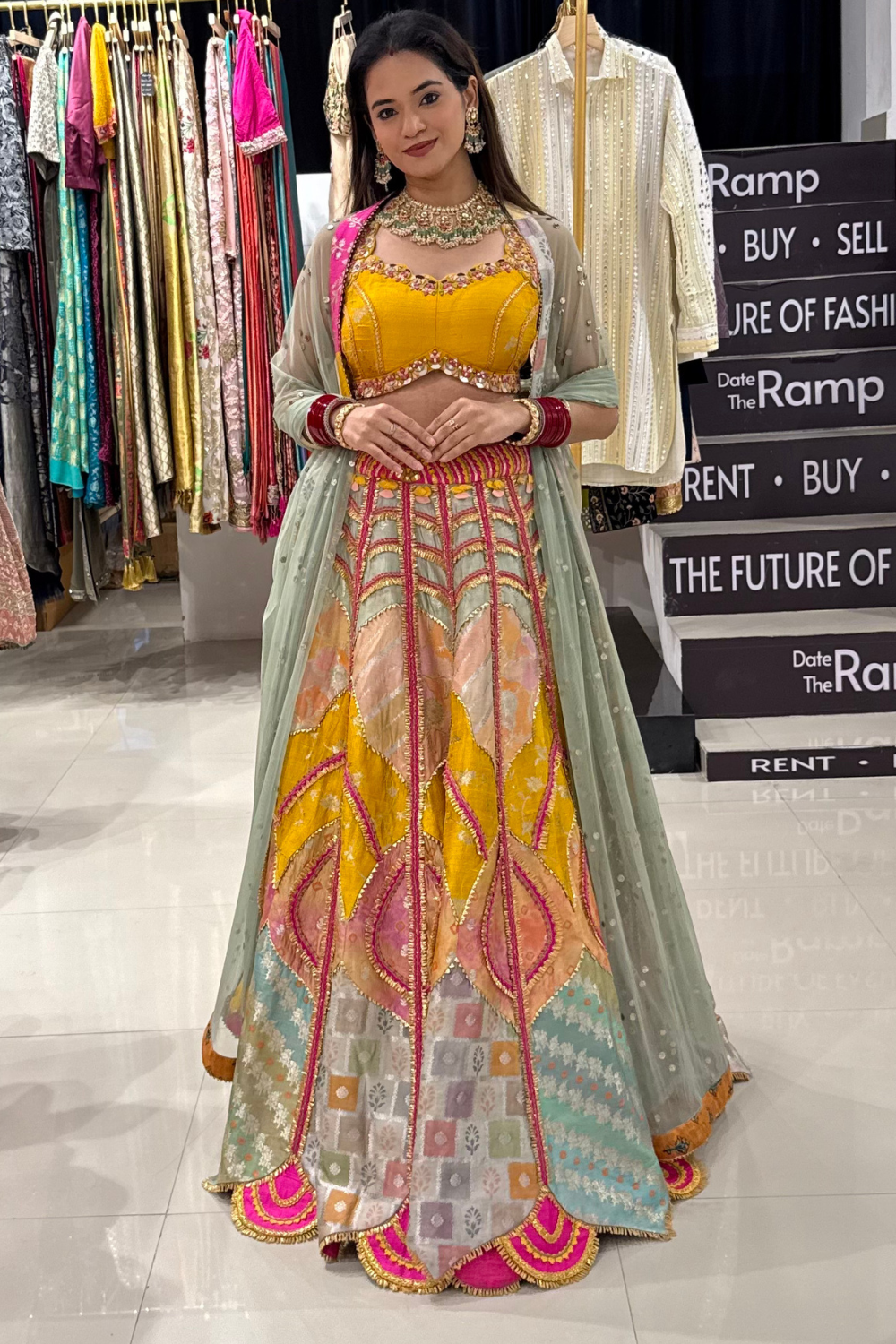 Mustard Yellow Applique Work Lehenga2