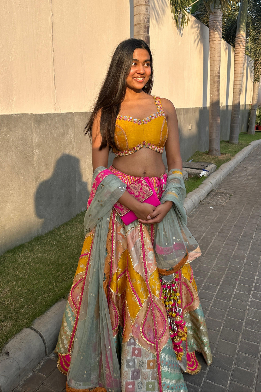 Mustard Yellow Applique Work Lehenga