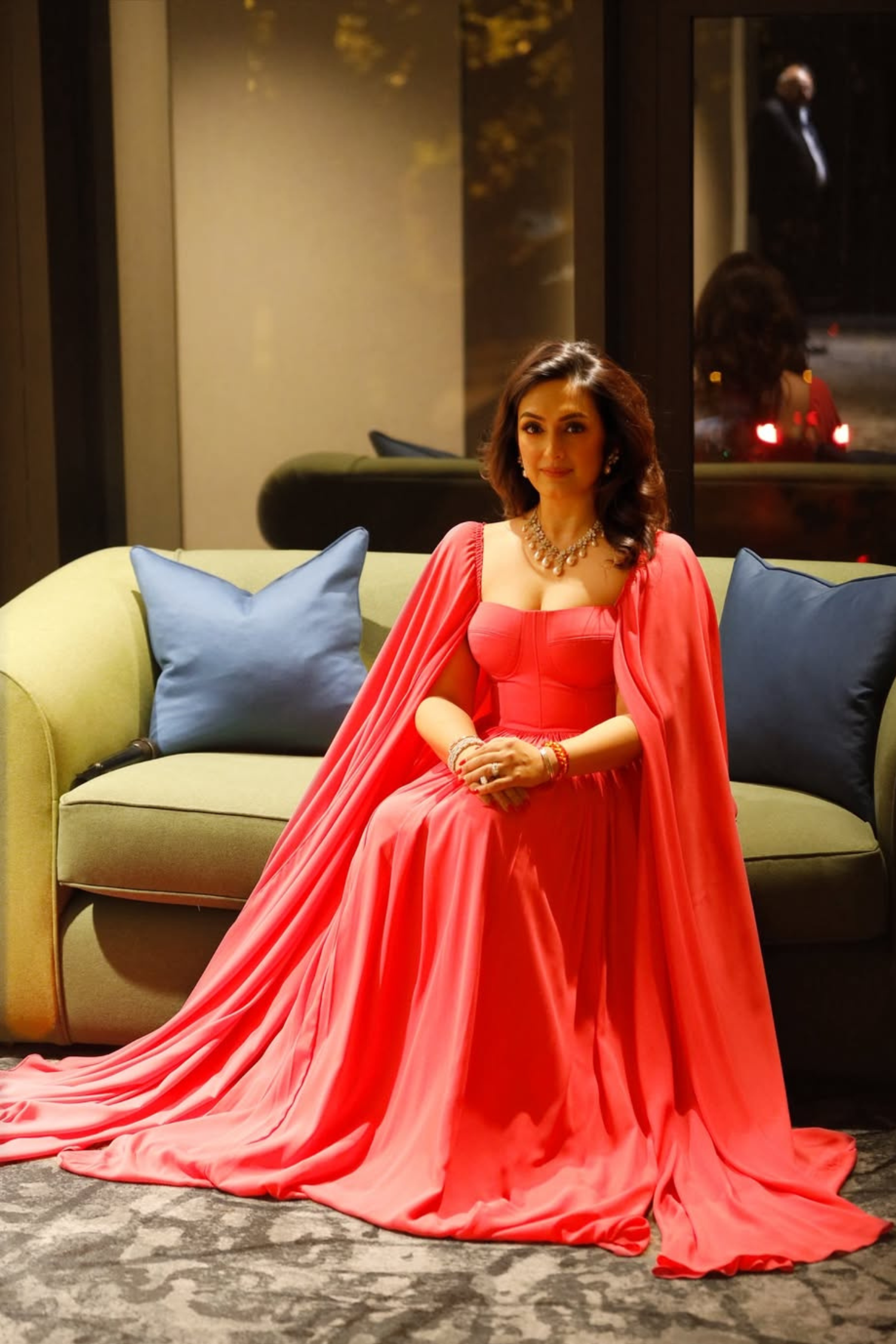 Flamingo Pink Dress With Shoulder Cape8