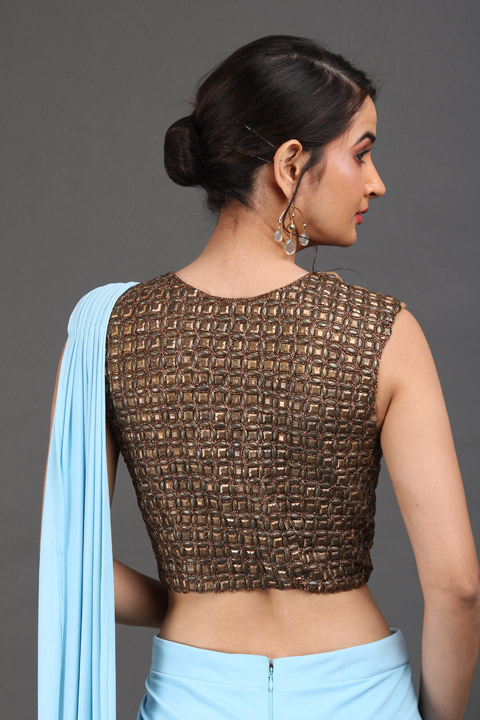 Sky Blue Metal Work Saree GownIMG_9878