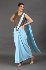 Sky Blue Metal Work Saree Gown
