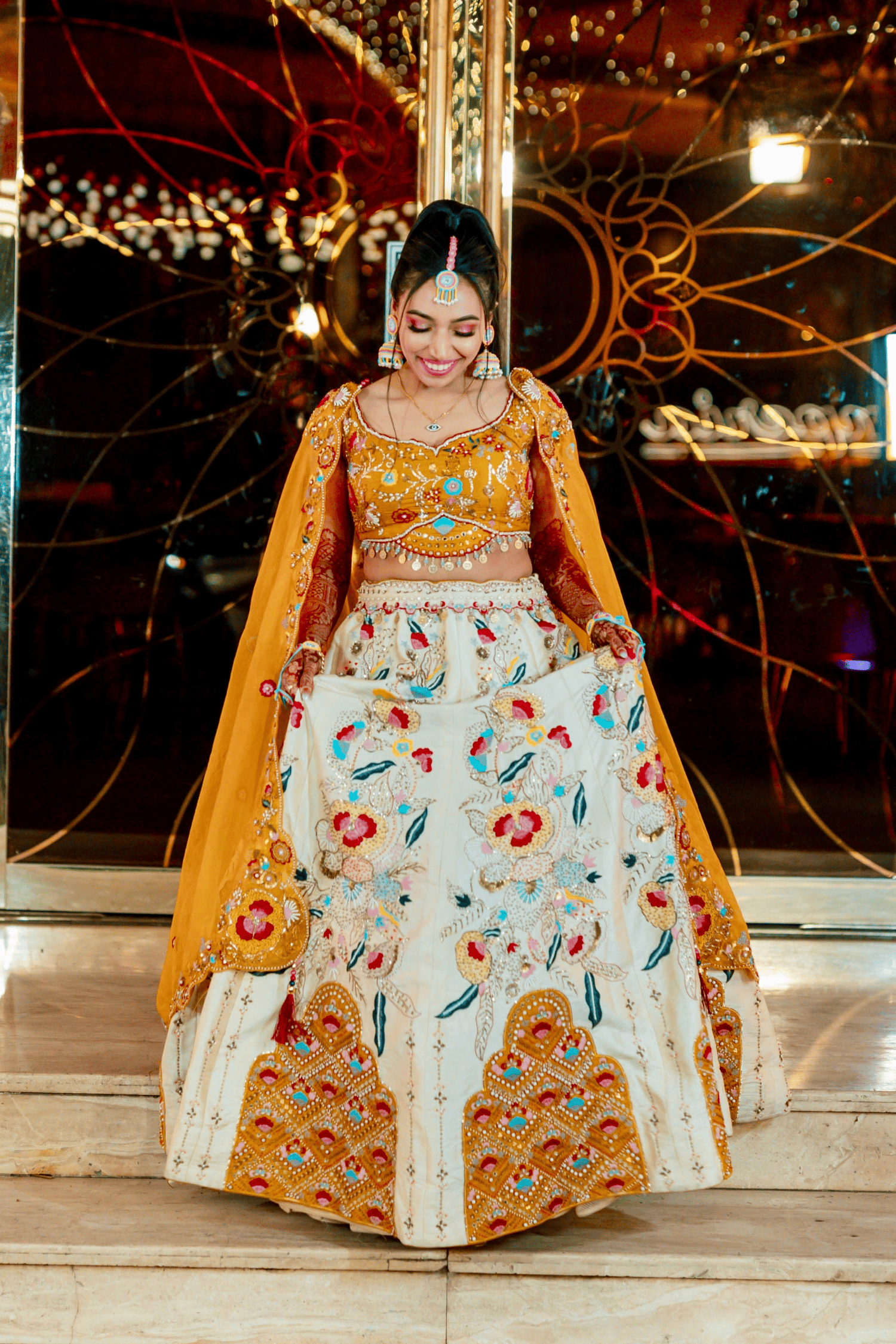 Sunlit Mustard Mirrorwork Lehenga Set5
