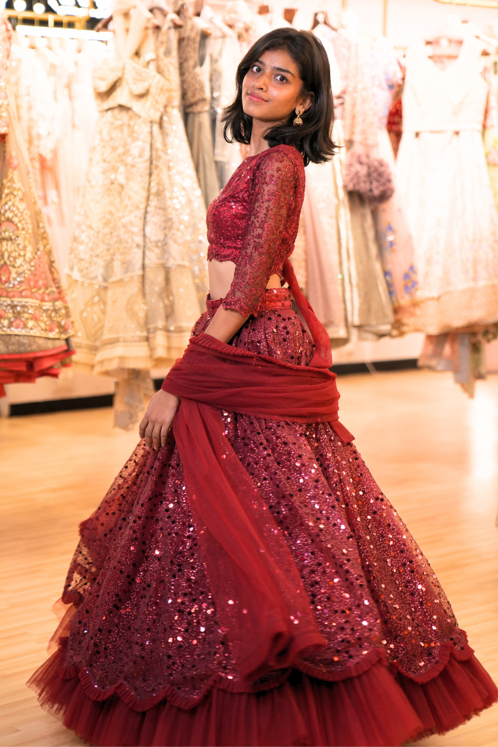 Red Lehenga With Sequins Embellishment2
