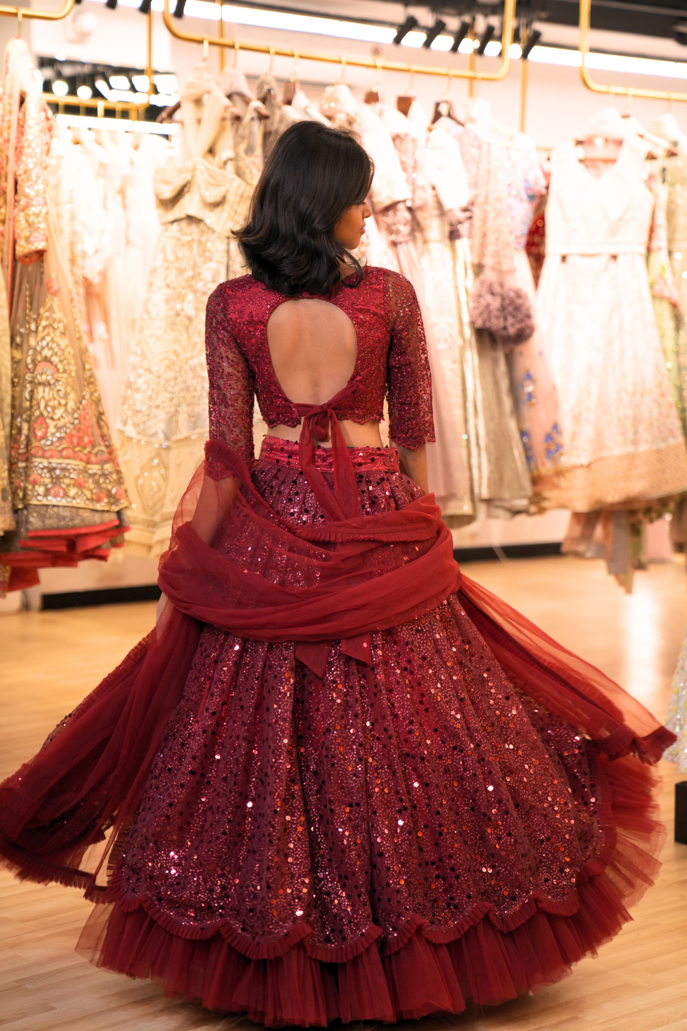 Red Lehenga With Sequins Embellishment3