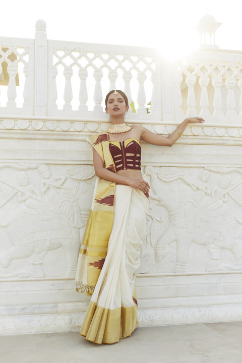 Cream Cotton Saree With Motifs