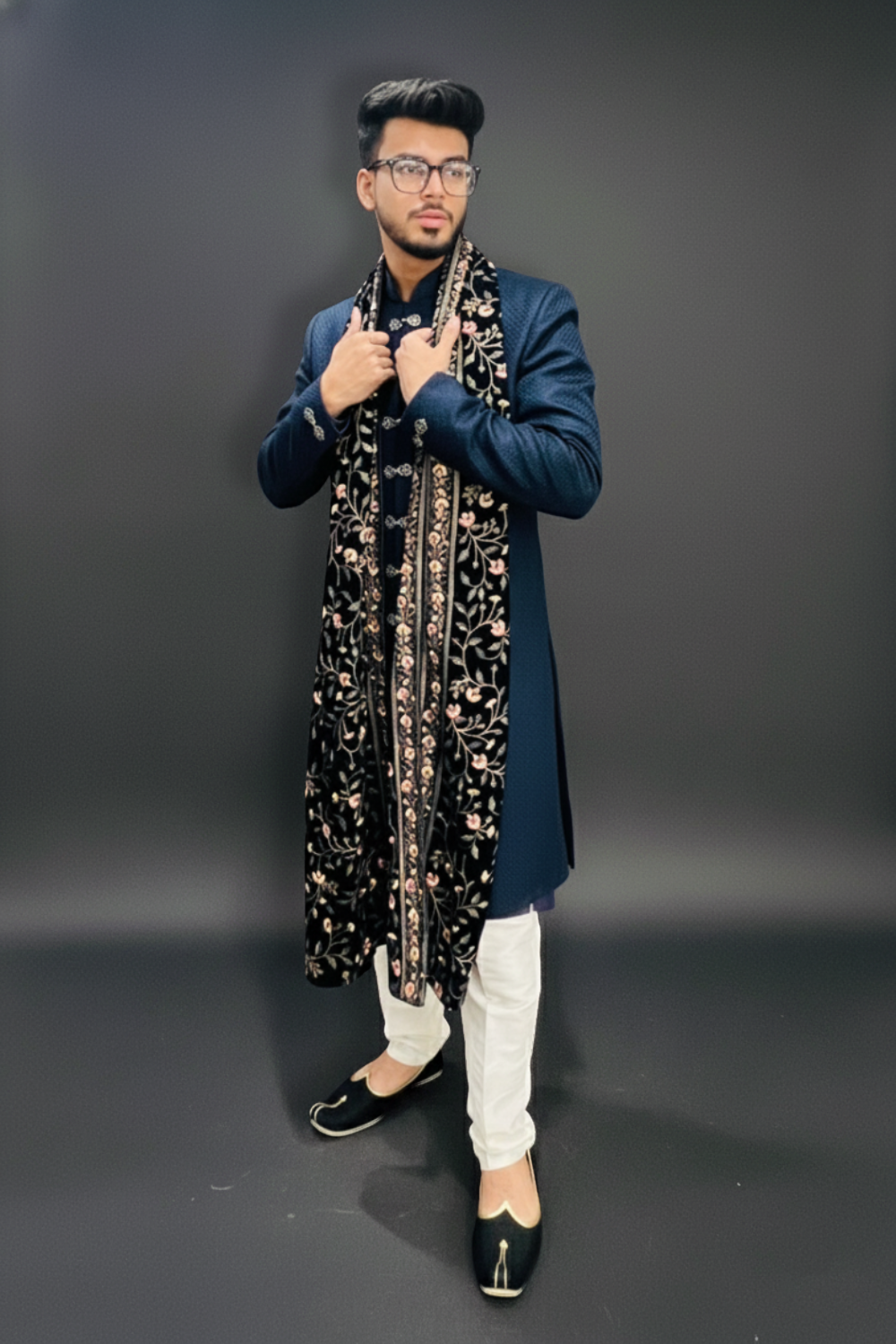 Navy Blue Sherwani Set5