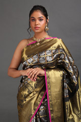 Grey And Golden Silk SareeIMG_7687