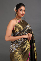 Grey And Golden Silk SareeIMG_7690