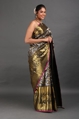 Grey And Golden Silk SareeIMG_7691