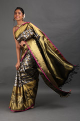 Grey And Golden Silk SareeIMG_7693