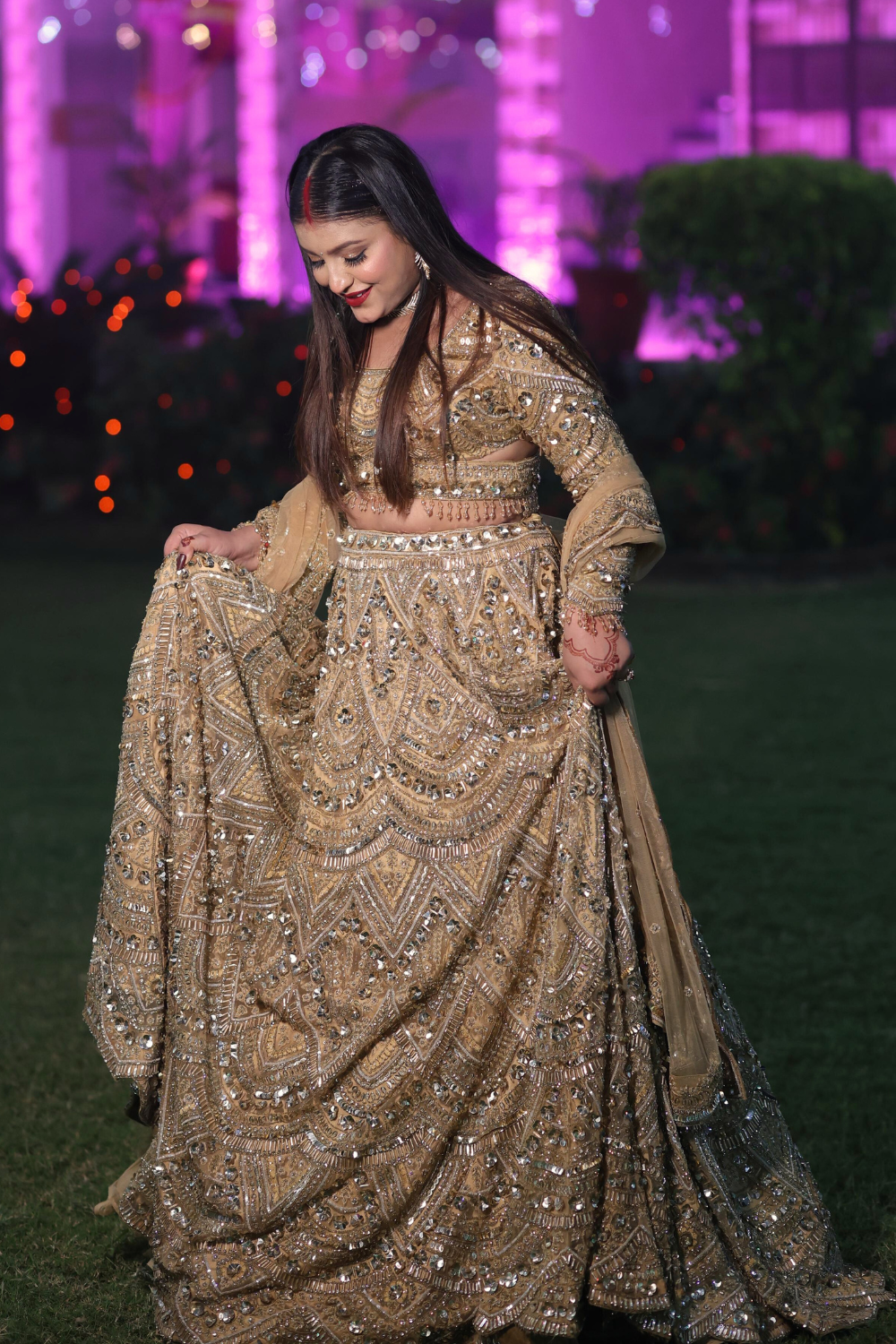 Golden Beige Lehenga With Silver Sequins Embellishment2