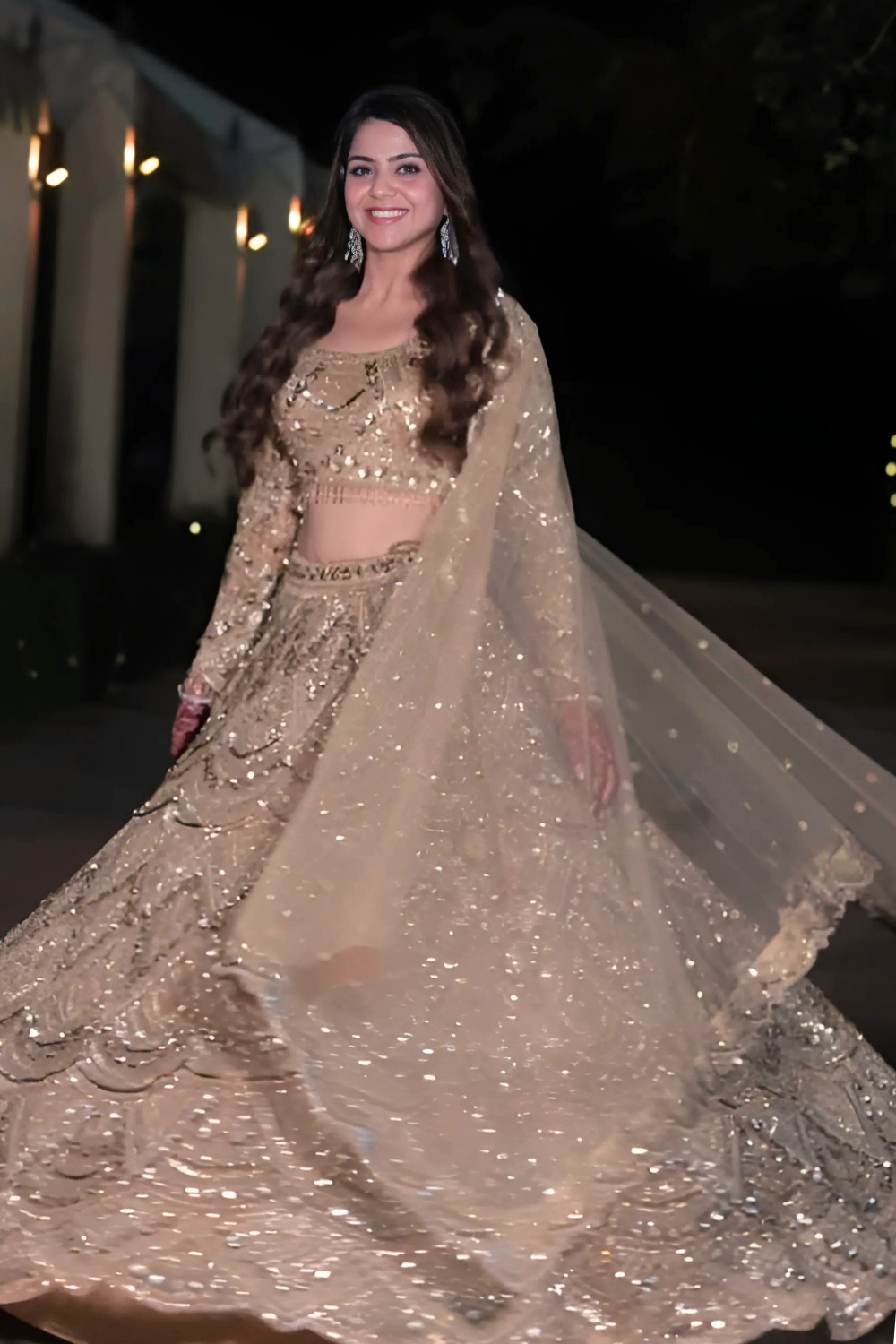 Golden Beige Lehenga With Silver Sequins Embellishment