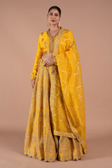 Yellow Chanderi Handloom Lehenga