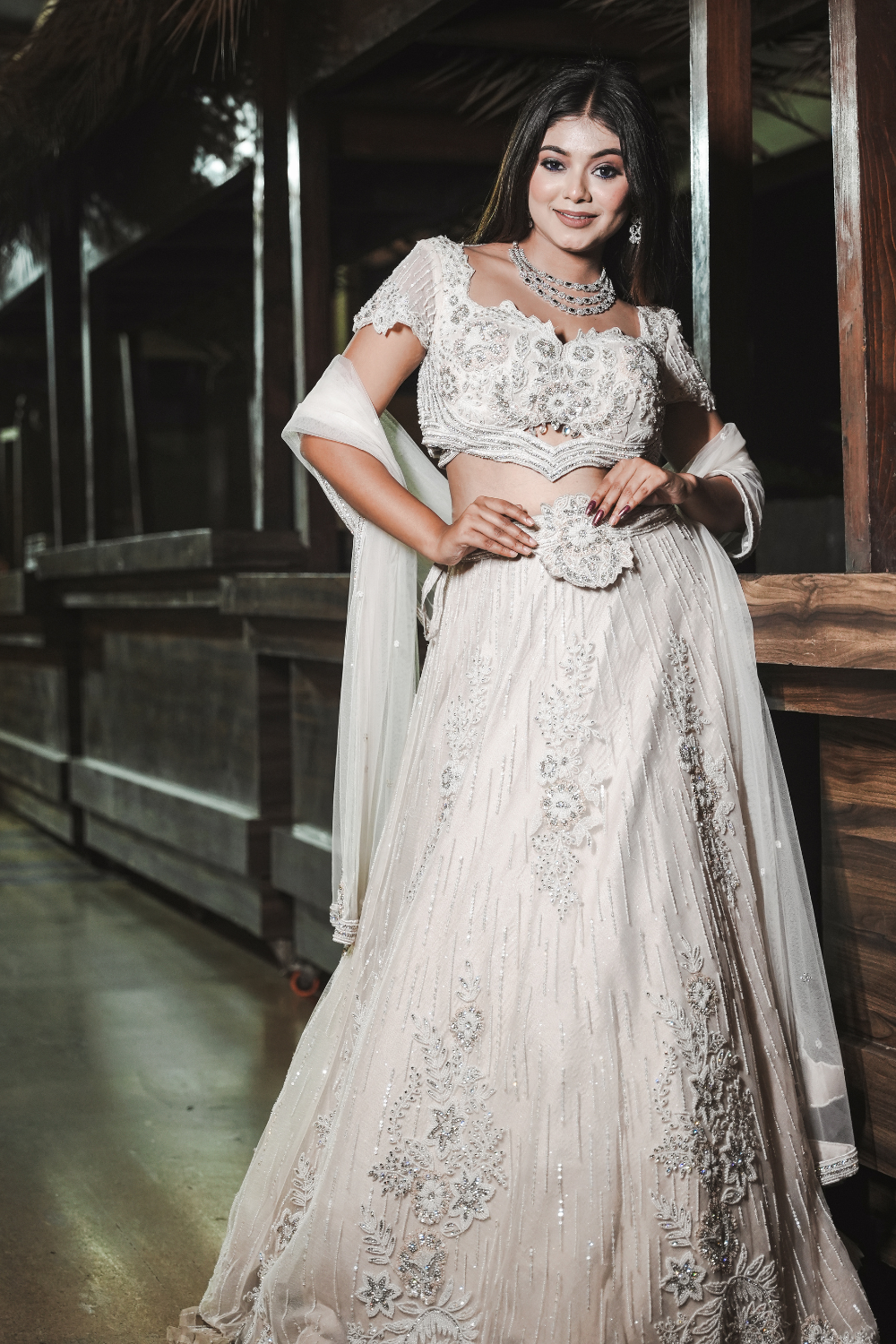 Silver Grey Lehenga With Sequins And Thread Work Embellishment