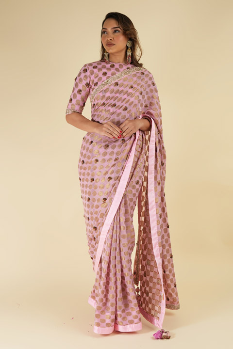Pink Brocade Saree Blouse