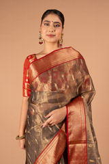Grey Silk Saree With Red BorderDSC00217