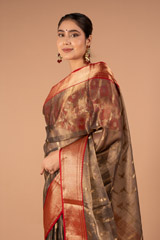 Grey Silk Saree With Red BorderDSC00218
