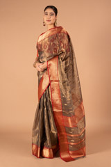 Grey Silk Saree With Red BorderDSC00219