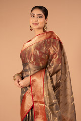 Grey Silk Saree With Red BorderDSC00220
