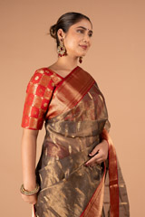 Grey Silk Saree With Red BorderDSC00222