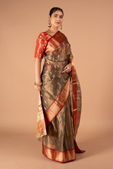 Grey Silk Saree With Red BorderDSC00223