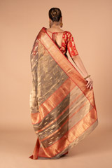 Grey Silk Saree With Red BorderDSC00224