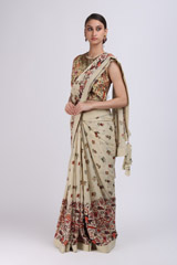 Cream Antique Printed SareeIMG_9991