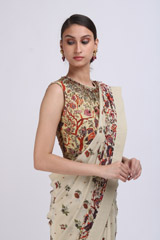 Cream Antique Printed SareeIMG_9992