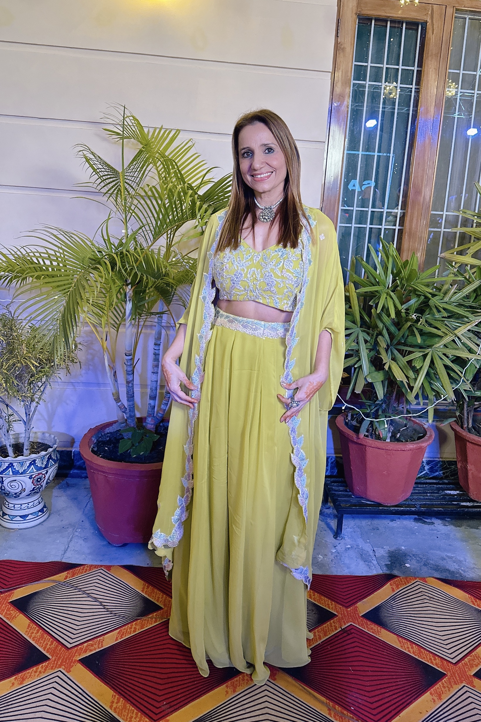 Pistachio Bloom Cape Anarkali Set
