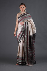 Off White Ikat Handloom Saree