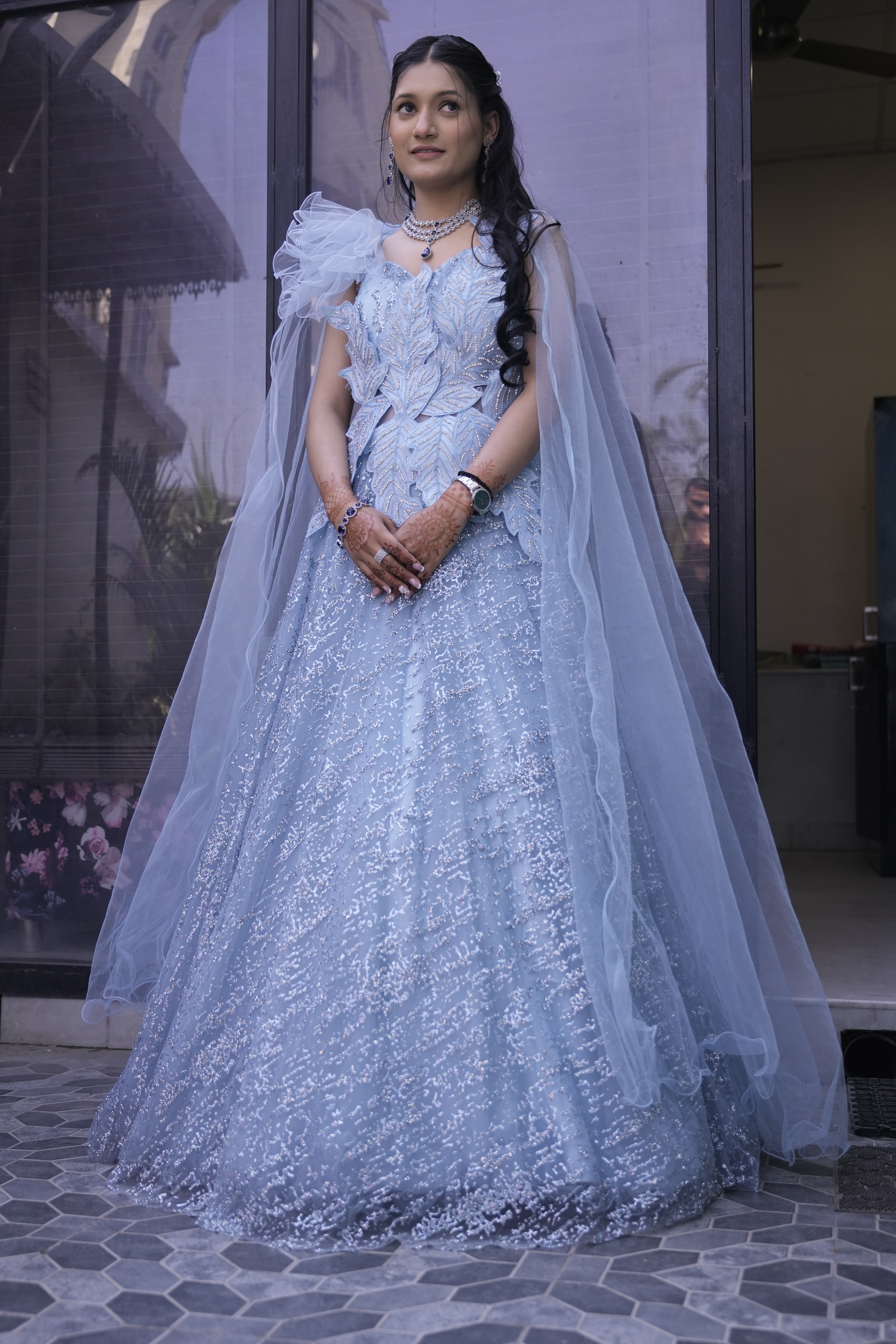 Powdered Blue Cape Gown