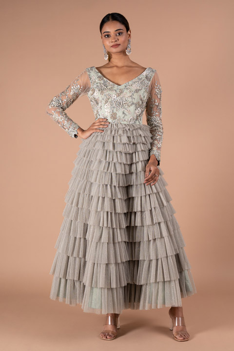 Mint Green Layered Gown