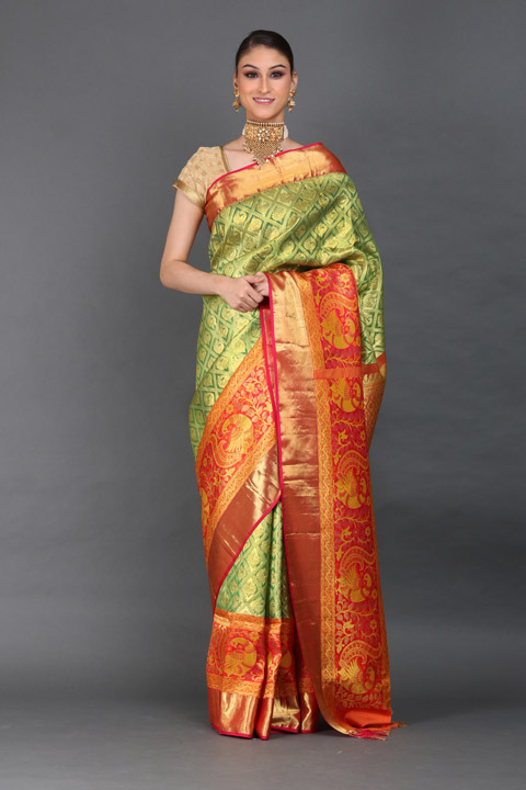 Red And Green Silk Saree