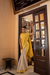 Yellow Foil Printed Crepe Saree SetDSC07915