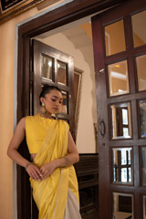 Yellow Foil Printed Crepe Saree SetDSC07920(1)