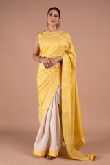 Yellow Foil Printed Crepe Saree SetDSC07997